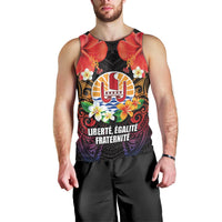 French Polynesia Bastille Day Men Tank Top Tiare Flower and National Seal Polynesian Pattern LT03 - Polynesian Pride