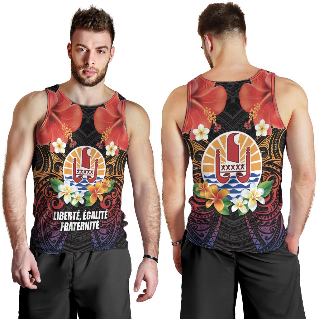 French Polynesia Bastille Day Men Tank Top Tiare Flower and National Seal Polynesian Pattern LT03 - Polynesian Pride
