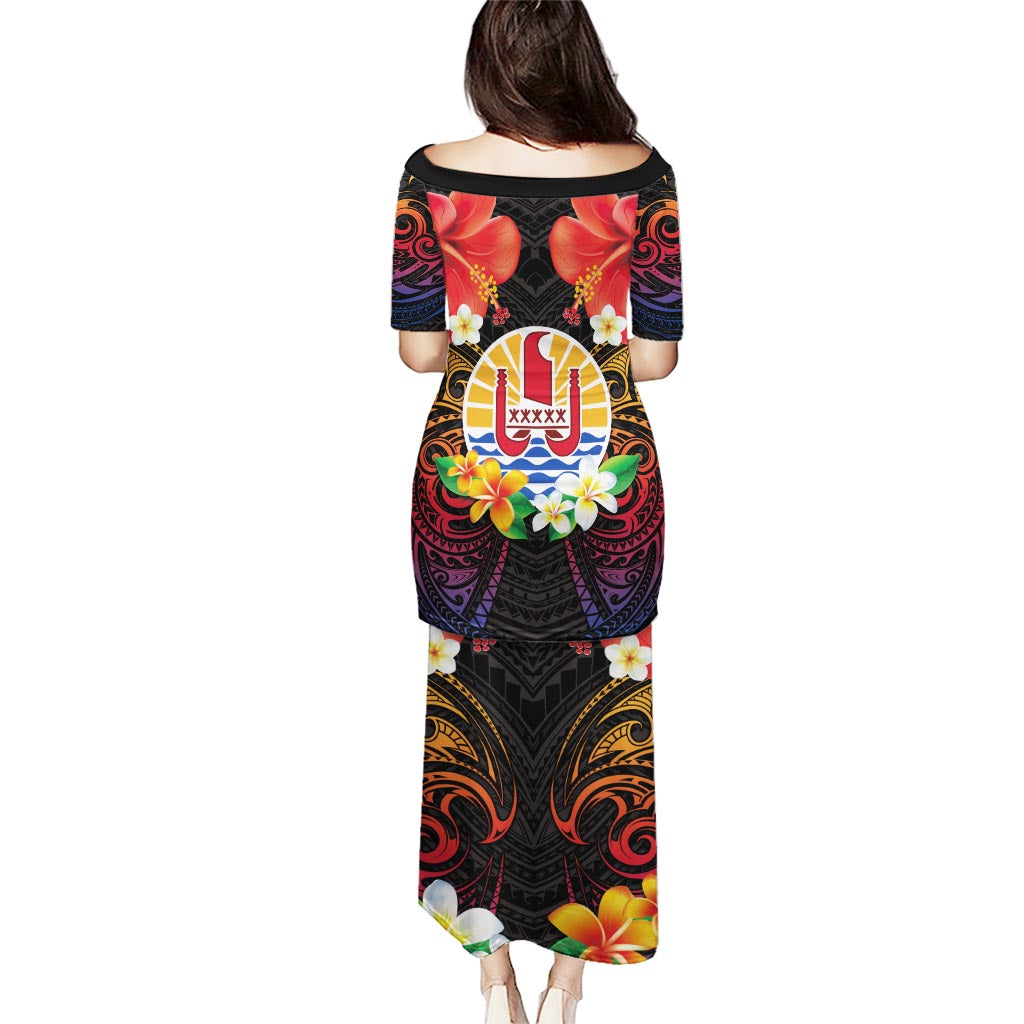 French Polynesia Bastille Day Puletasi Tiare Flower and National Seal Polynesian Pattern LT03 - Polynesian Pride
