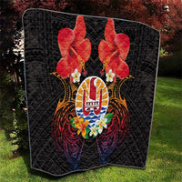 French Polynesia Bastille Day Quilt Tiare Flower and National Seal Polynesian Pattern