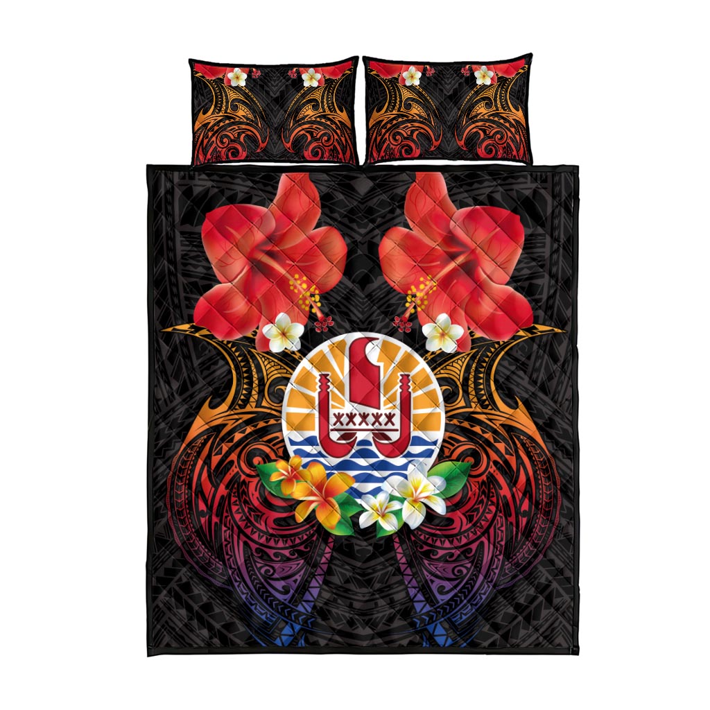 French Polynesia Bastille Day Quilt Bed Set Tiare Flower and National Seal Polynesian Pattern LT03 - Polynesian Pride