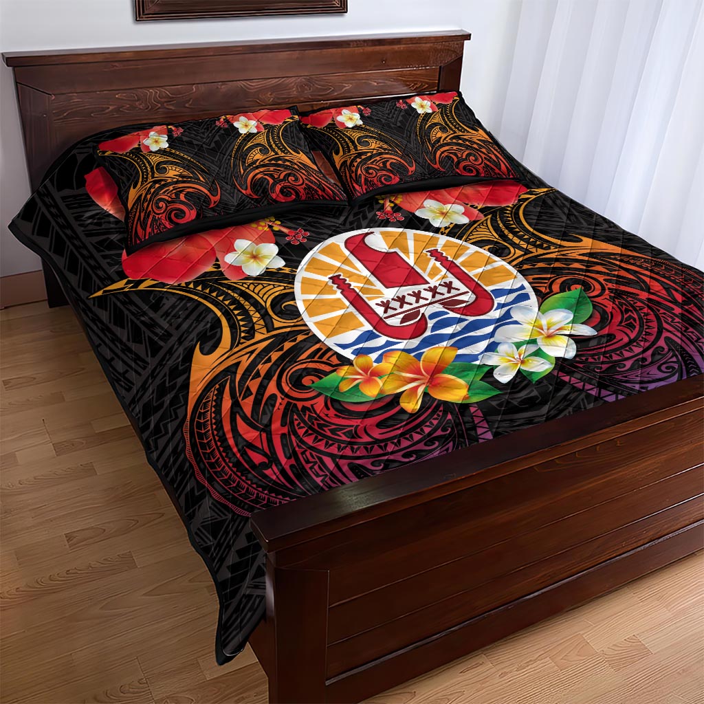 French Polynesia Bastille Day Quilt Bed Set Tiare Flower and National Seal Polynesian Pattern LT03 - Polynesian Pride
