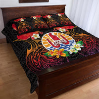 French Polynesia Bastille Day Quilt Bed Set Tiare Flower and National Seal Polynesian Pattern LT03 - Polynesian Pride