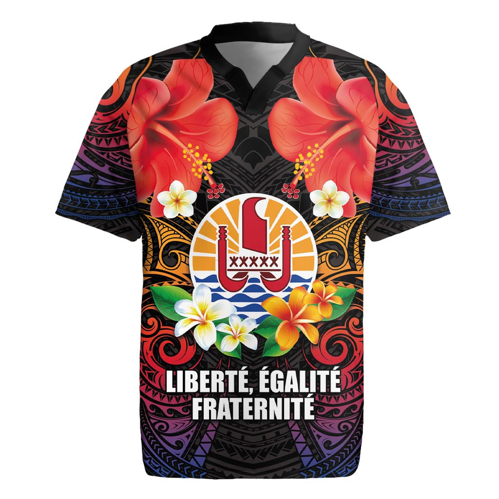 French Polynesia Bastille Day Rugby Jersey Tiare Flower and National Seal Polynesian Pattern
