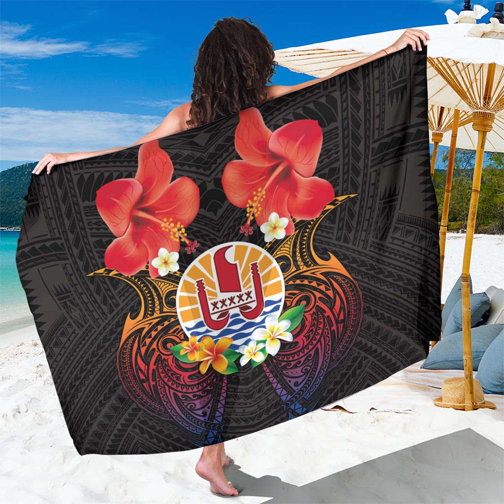 French Polynesia Bastille Day Sarong Tiare Flower and National Seal Polynesian Pattern