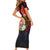 French Polynesia Bastille Day Short Sleeve Bodycon Dress Tiare Flower and National Seal Polynesian Pattern