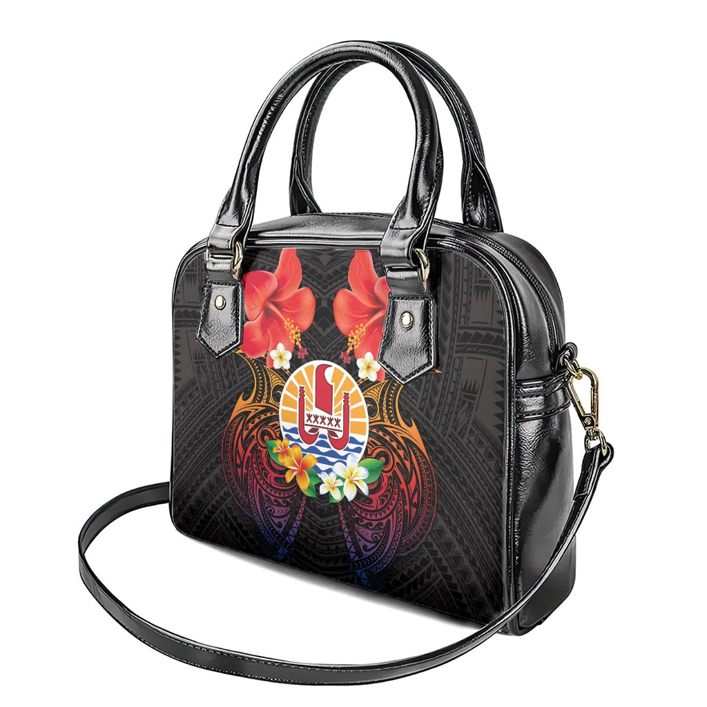 French Polynesia Bastille Day Shoulder Handbag Tiare Flower and National Seal Polynesian Pattern