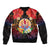 French Polynesia Bastille Day Sleeve Zip Bomber Jacket Tiare Flower and National Seal Polynesian Pattern