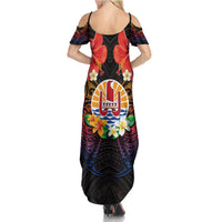 French Polynesia Bastille Day Summer Maxi Dress Tiare Flower and National Seal Polynesian Pattern LT03 - Polynesian Pride