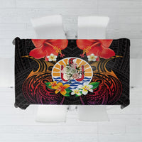 French Polynesia Bastille Day Tablecloth Tiare Flower and National Seal Polynesian Pattern LT03 Black - Polynesian Pride