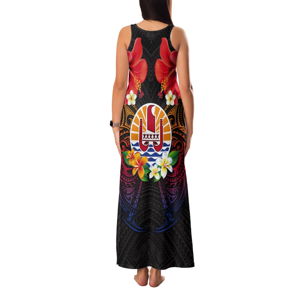 French Polynesia Bastille Day Tank Maxi Dress Tiare Flower and National Seal Polynesian Pattern LT03 - Polynesian Pride