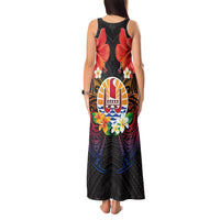 French Polynesia Bastille Day Tank Maxi Dress Tiare Flower and National Seal Polynesian Pattern LT03 - Polynesian Pride