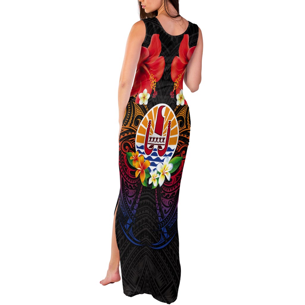 French Polynesia Bastille Day Tank Maxi Dress Tiare Flower and National Seal Polynesian Pattern LT03 - Polynesian Pride