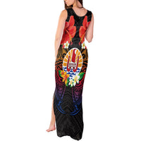 French Polynesia Bastille Day Tank Maxi Dress Tiare Flower and National Seal Polynesian Pattern LT03 - Polynesian Pride