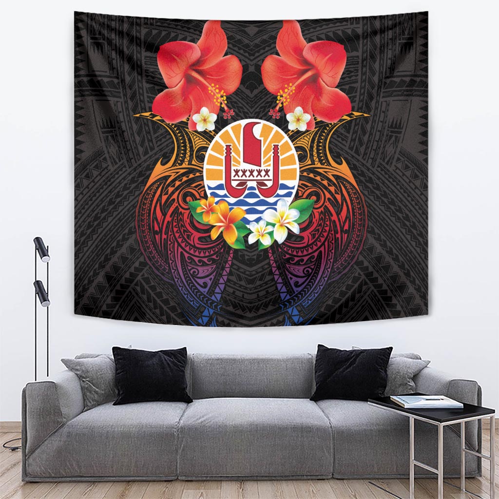 French Polynesia Bastille Day Tapestry Tiare Flower and National Seal Polynesian Pattern