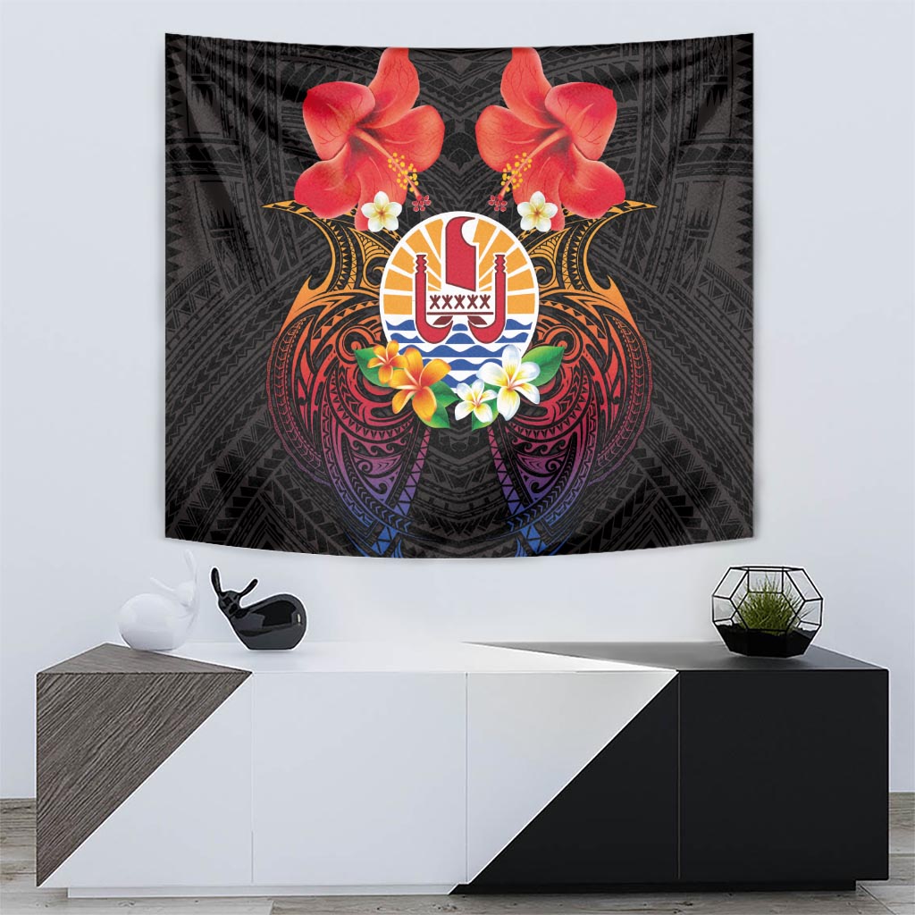 French Polynesia Bastille Day Tapestry Tiare Flower and National Seal Polynesian Pattern