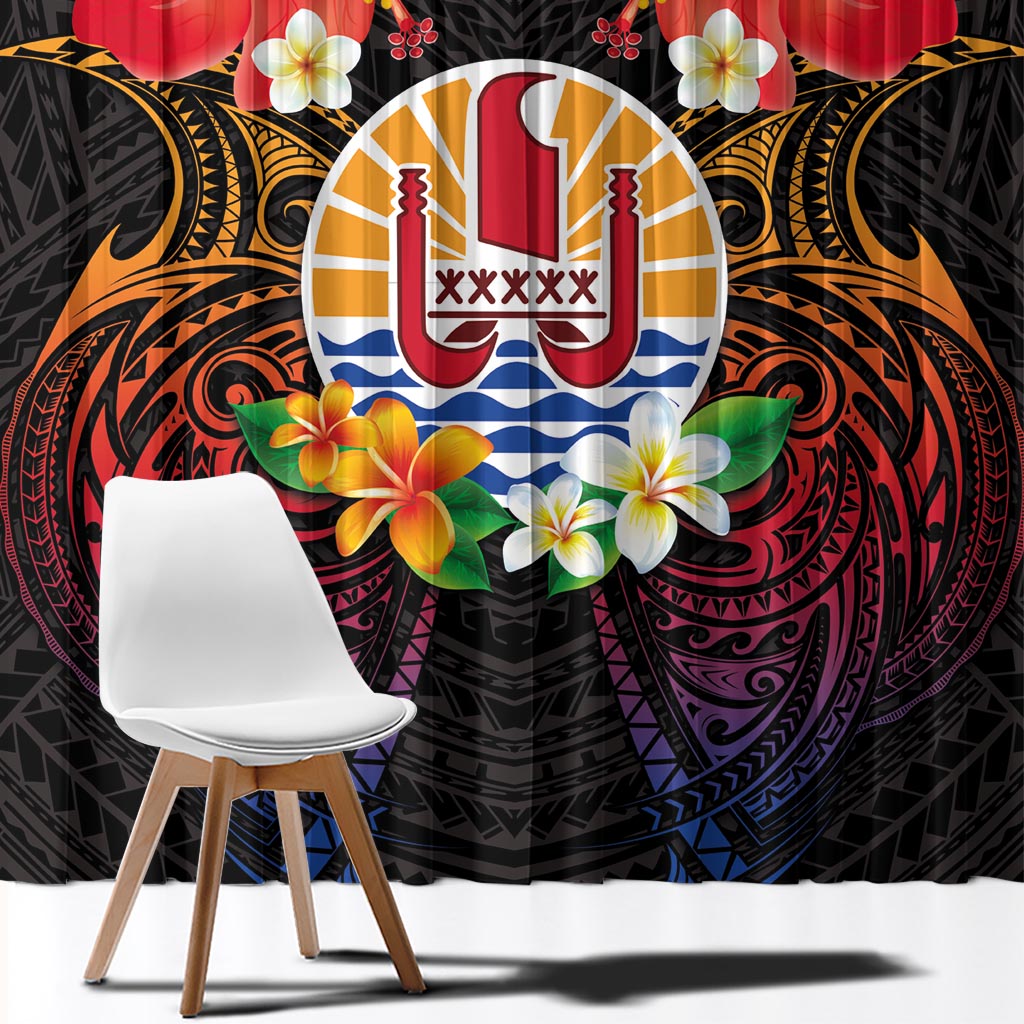 French Polynesia Bastille Day Window Curtain Tiare Flower and National Seal Polynesian Pattern LT03 - Polynesian Pride