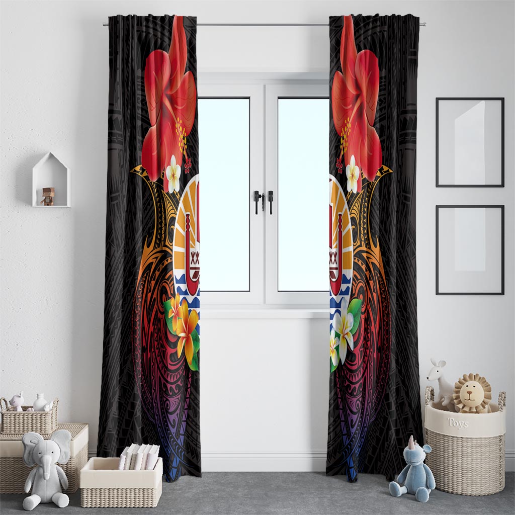 French Polynesia Bastille Day Window Curtain Tiare Flower and National Seal Polynesian Pattern LT03 - Polynesian Pride