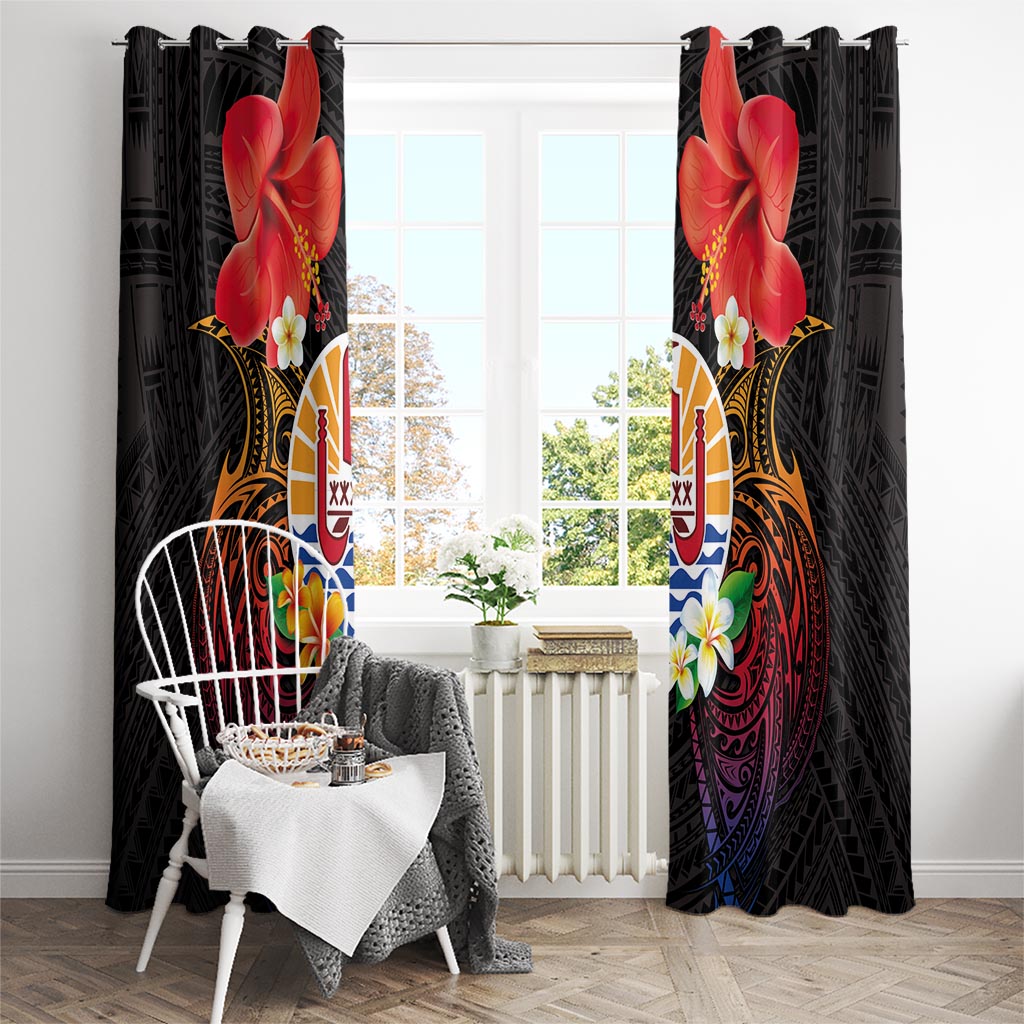 French Polynesia Bastille Day Window Curtain Tiare Flower and National Seal Polynesian Pattern LT03 - Polynesian Pride