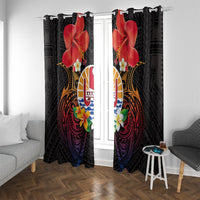 French Polynesia Bastille Day Window Curtain Tiare Flower and National Seal Polynesian Pattern LT03 With Grommets Black - Polynesian Pride