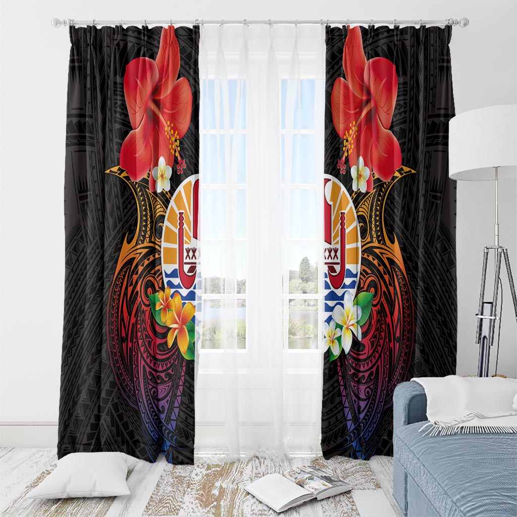 French Polynesia Bastille Day Window Curtain Tiare Flower and National Seal Polynesian Pattern LT03 - Polynesian Pride