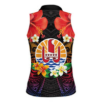 French Polynesia Bastille Day Women Sleeveless Polo Shirt Tiare Flower and National Seal Polynesian Pattern LT03 - Polynesian Pride