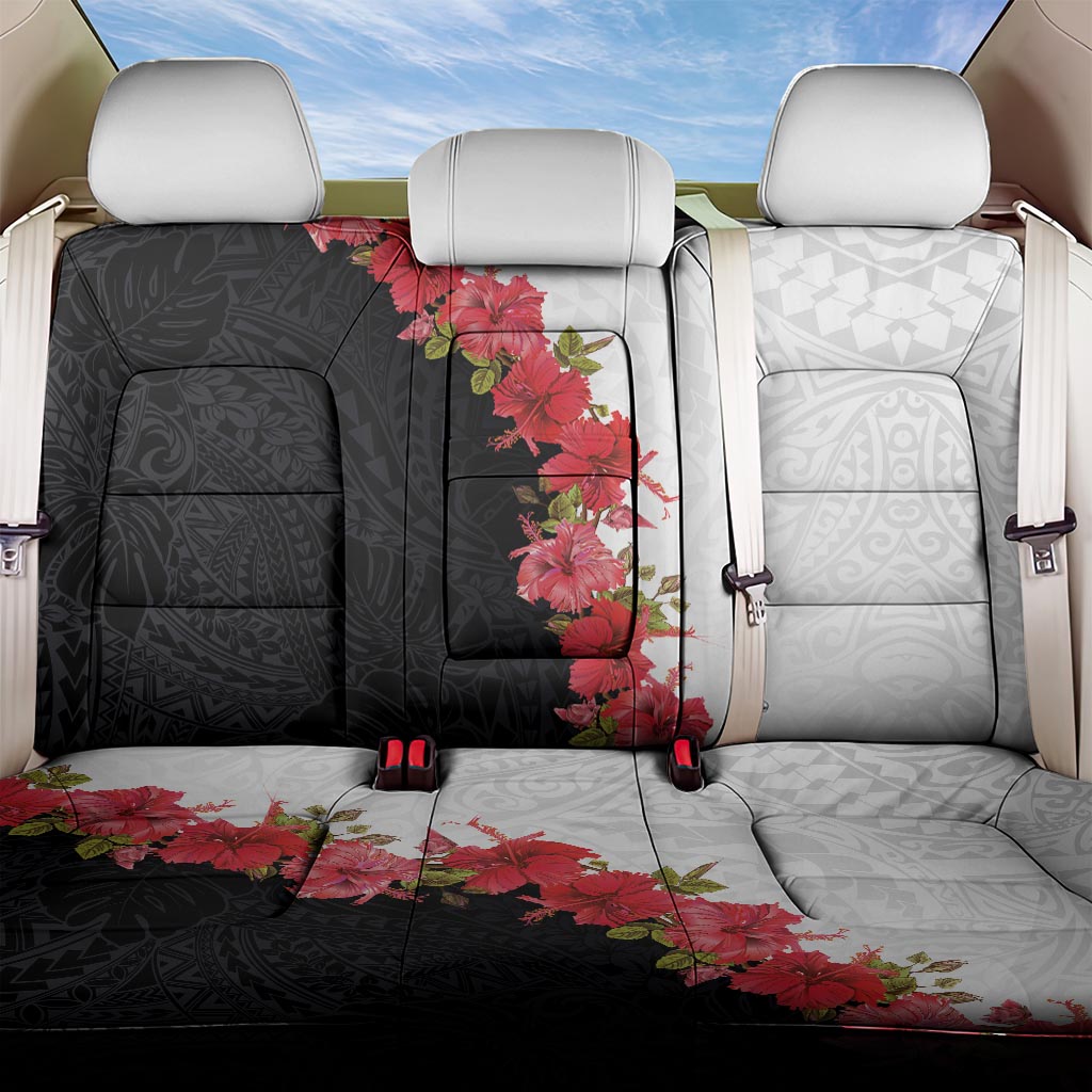 Hawaii Red Hibiscus Flowers Back Car Seat Cover Polynesian Pattern With Half Black White Version