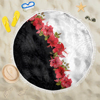 Hawaii Red Hibiscus Flowers Beach Blanket Polynesian Pattern With Half Black White Version LT03 One Size 150cm Black - Polynesian Pride