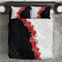 Hawaii Red Hibiscus Flowers Bedding Set Polynesian Pattern With Half Black White Version LT03 Black - Polynesian Pride