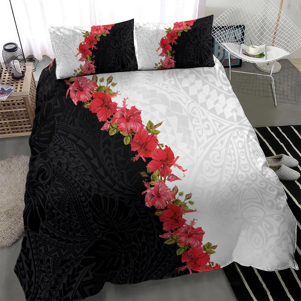 Hawaii Red Hibiscus Flowers Bedding Set Polynesian Pattern With Half Black White Version LT03 - Polynesian Pride
