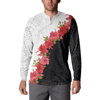 Hawaii Red Hibiscus Flowers Button Sweatshirt Polynesian Pattern With Half Black White Version LT03 - Polynesian Pride