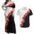 Hawaii Red Hibiscus Flowers Couples Matching Off Shoulder Maxi Dress and Hawaiian Shirt Polynesian Pattern With Half Black White Version