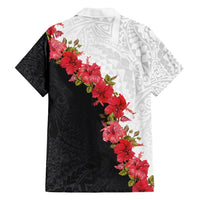 Hawaii Red Hibiscus Flowers Family Matching Long Sleeve Bodycon Dress and Hawaiian Shirt Polynesian Pattern With Half Black White Version LT03 - Polynesian Pride