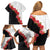 Hawaii Red Hibiscus Flowers Family Matching Off Shoulder Short Dress and Hawaiian Shirt Polynesian Pattern With Half Black White Version