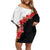 Hawaii Red Hibiscus Flowers Family Matching Off Shoulder Short Dress and Hawaiian Shirt Polynesian Pattern With Half Black White Version