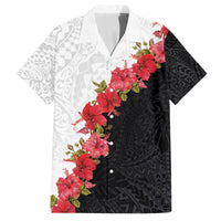 Hawaii Red Hibiscus Flowers Family Matching Puletasi and Hawaiian Shirt Polynesian Pattern With Half Black White Version LT03 Dad's Shirt - Short Sleeve Black - Polynesian Pride