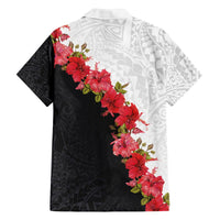 Hawaii Red Hibiscus Flowers Family Matching Puletasi and Hawaiian Shirt Polynesian Pattern With Half Black White Version LT03 - Polynesian Pride