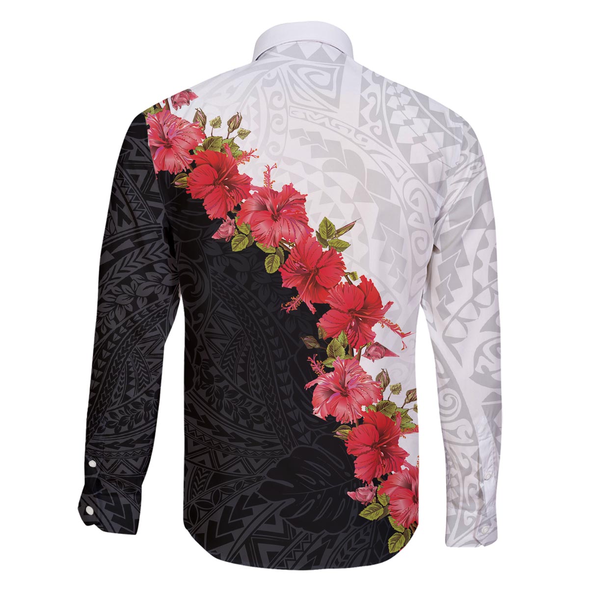 Hawaii Red Hibiscus Flowers Family Matching Puletasi and Hawaiian Shirt Polynesian Pattern With Half Black White Version LT03 - Polynesian Pride