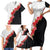 Hawaii Red Hibiscus Flowers Family Matching Short Sleeve Bodycon Dress and Hawaiian Shirt Polynesian Pattern With Half Black White Version