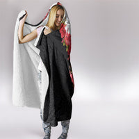 Hawaii Red Hibiscus Flowers Hooded Blanket Polynesian Pattern With Half Black White Version LT03 - Polynesian Pride