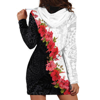 Hawaii Red Hibiscus Flowers Hoodie Dress Polynesian Pattern With Half Black White Version LT03 - Polynesian Pride