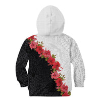 Hawaii Red Hibiscus Flowers Kid Hoodie Polynesian Pattern With Half Black White Version