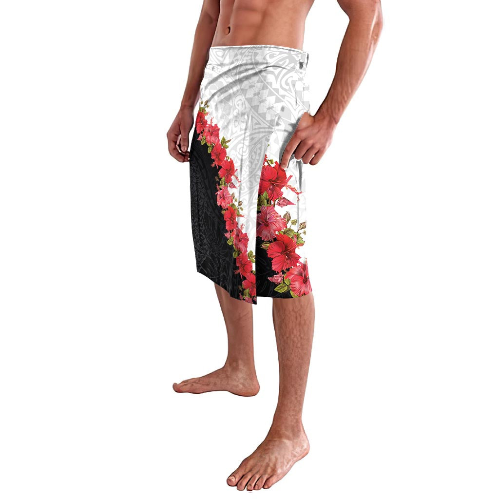 Hawaii Red Hibiscus Flowers Lavalava Polynesian Pattern With Half Black White Version LT03 - Polynesian Pride