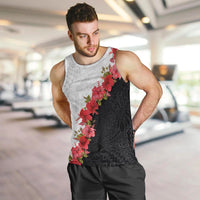 Hawaii Red Hibiscus Flowers Men Tank Top Polynesian Pattern With Half Black White Version LT03 Black - Polynesian Pride