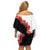 Hawaii Red Hibiscus Flowers Off Shoulder Short Dress Polynesian Pattern With Half Black White Version