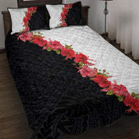 Hawaii Red Hibiscus Flowers Quilt Bed Set Polynesian Pattern With Half Black White Version LT03 Black - Polynesian Pride