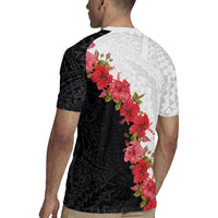 Hawaii Red Hibiscus Flowers Rugby Jersey Polynesian Pattern With Half Black White Version LT03 - Polynesian Pride