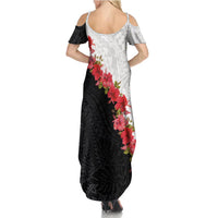 Hawaii Red Hibiscus Flowers Summer Maxi Dress Polynesian Pattern With Half Black White Version LT03 - Polynesian Pride