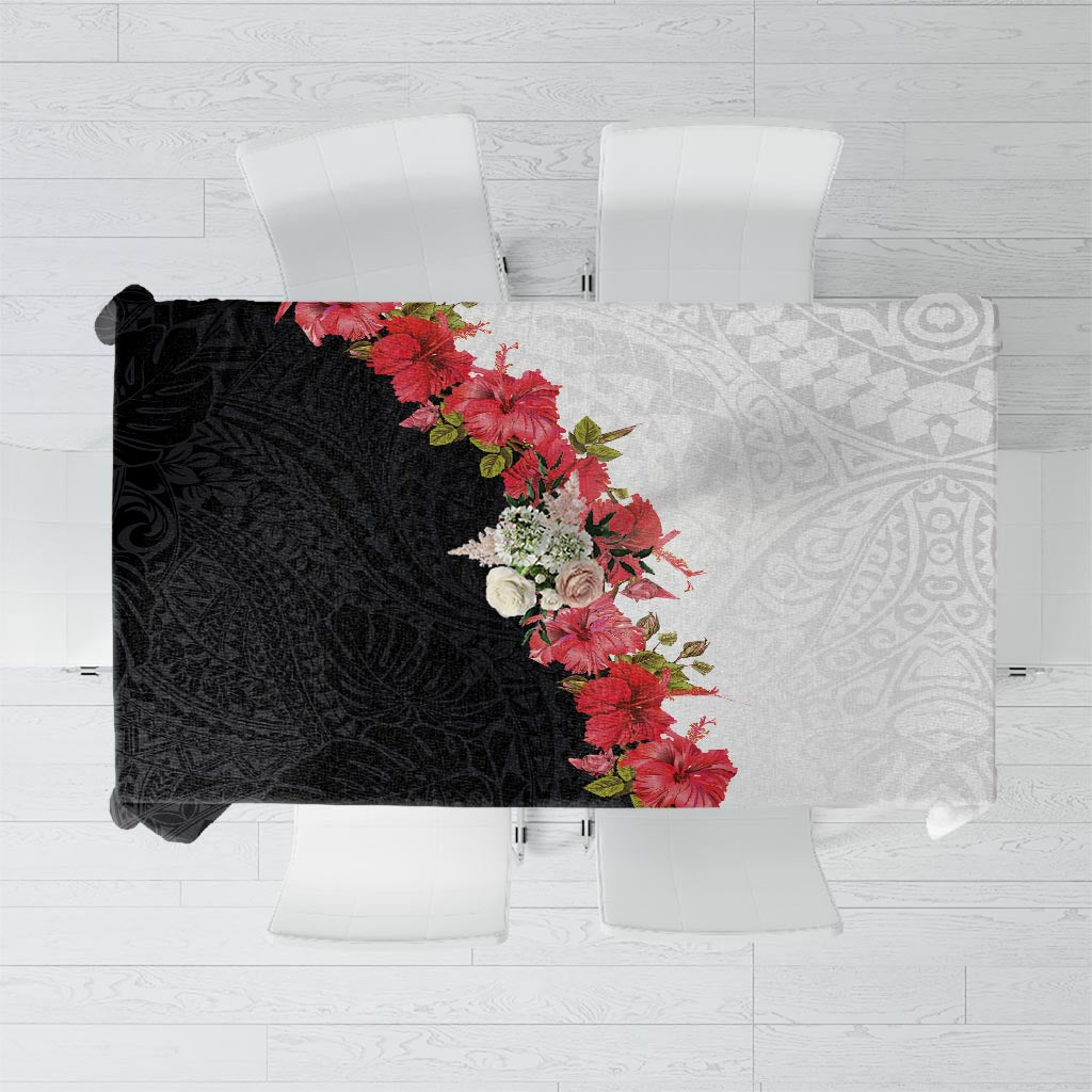 Hawaii Red Hibiscus Flowers Tablecloth Polynesian Pattern With Half Black White Version LT03 Black - Polynesian Pride