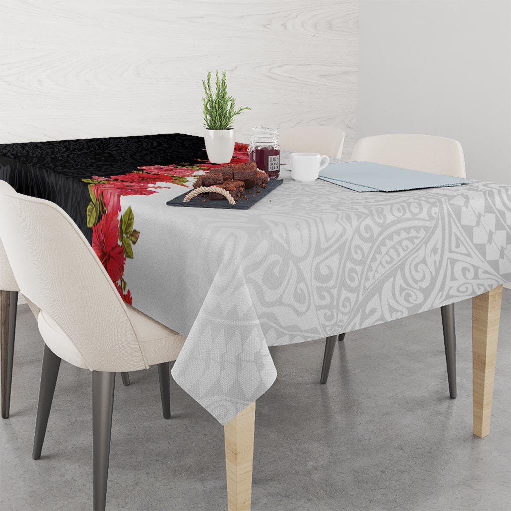 Hawaii Red Hibiscus Flowers Tablecloth Polynesian Pattern With Half Black White Version LT03 - Polynesian Pride